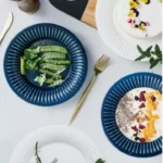 صحن تقديم عميق سيراميك أزرق للباستا والأطباق بالصوص