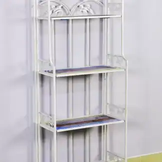 رف حديد مشغول أبيض معتق 4 أرفف خشبية للمطبخ والحمام