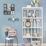 رف خشب أبيض 5 أدوار لغرف الأطفال والشباب رسومات رياضية