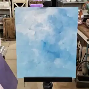 خلفية تصوير كنفاس رسمة غيوم وسماء لون أزرق وأبيض لتصوير المنتجات