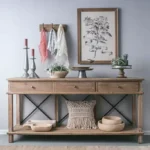 كونسول خشب صنوبر طبيعي 3 أدراج شابي شيك 180 سم