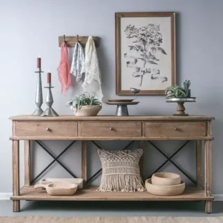 كونسول خشب صنوبر طبيعي 3 أدراج شابي شيك 180 سم