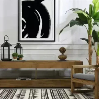 طاولة تلفزيون خشب بني من  الصنوبر الطبيعي بدرجين في الأعلى