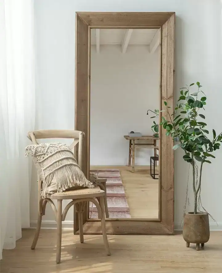 مرايا خشب طويلة صنوبر طبيعي إطار عميق تسنيد وتعليق