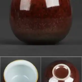 كوب شاي سيراميك أحمر عنابي بدون مقبض داخل أبيض