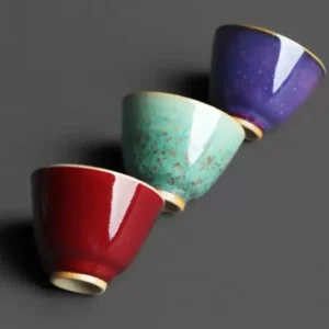 كوب سيراميك صغير بدون مقبض ألوان لامعة أحمر وأزرق وبنفسجي للإسبريسو