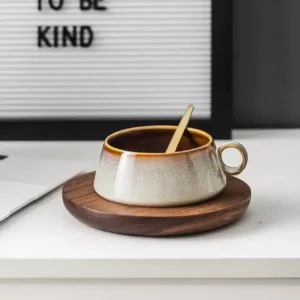 كوب قهوة سيراميك لون كريمي بيج فوهة واسعة 250 مل بدون صحن