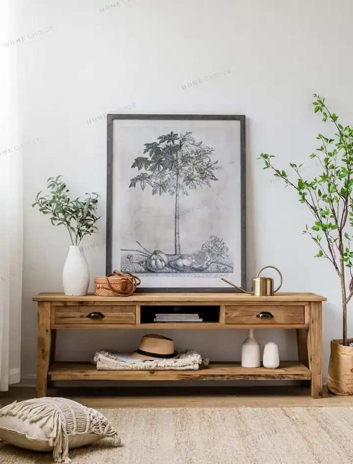 طاولة تلفزيون مع أدراج خشب صنوبر ريفي رف سفلي 160 سم