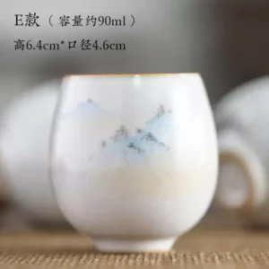 كوب قهوة سيراميك رسم يدوي جبال زرقاء طويل سعة 90 مل