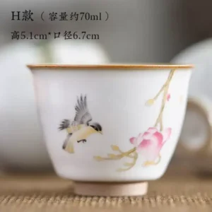 كوب قهوة سيراميك أبيض رسم يدوي طائر وزهرة سعة 70 مل