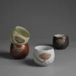 طقم أكواب قهوة بورسلين ألوان ترابية تصميم نحت بارز سعة 150 مل