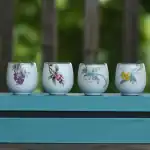 طقم أكواب قهوة بورسلين أبيض رسم يدوي فواكه وزهور سعة 150 مل