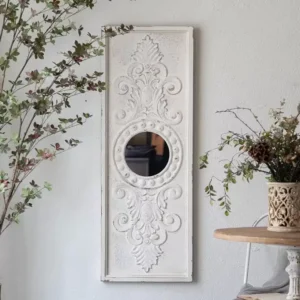 مرايا جدارية خشب مزخرفة أبيض معتق طراز فرنسي