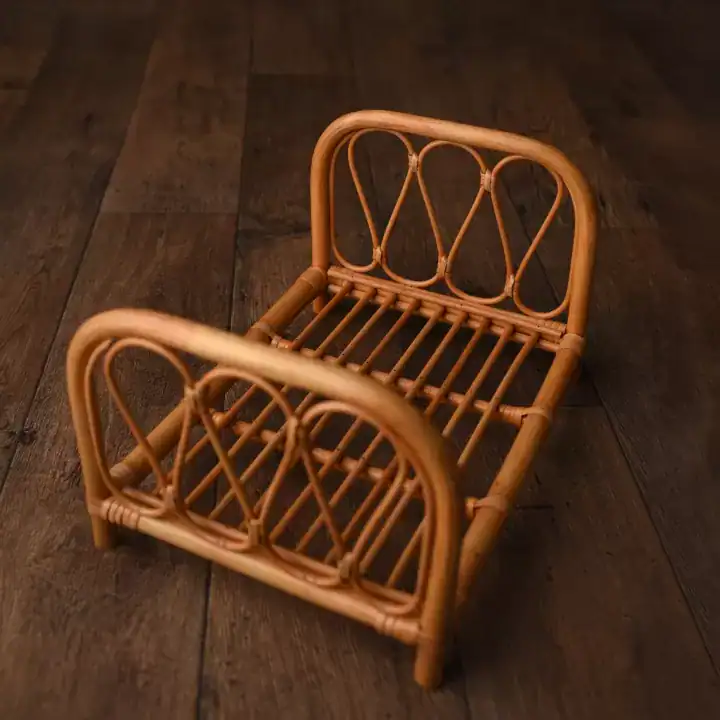 سرير تصوير مواليد خيزران راتان تصميم منحنيات متداخلة بوهيمي