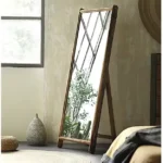 مرايا ارضيه خشب طبيعي ستاند قابلة للطي للمداخل