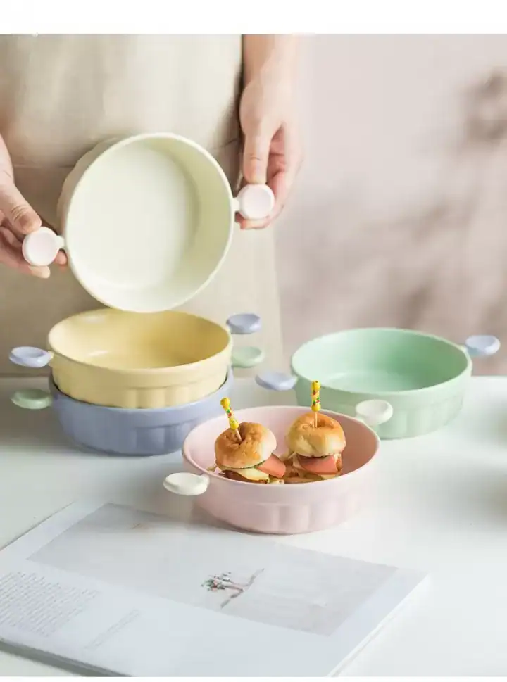 صينية فرن سيراميك دائرية ألوان باستيل للكيك والفطائر