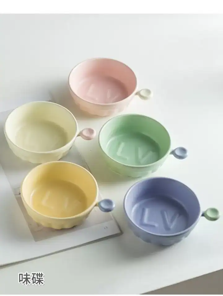 زبدية سيراميك بمسكة دائرية ألوان باستيل شوربة