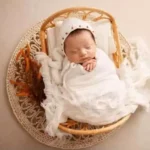 سرير تصوير مواليد خيزران سلة بيضاوية بوهيمي طفل نائم بلفة بيضاء