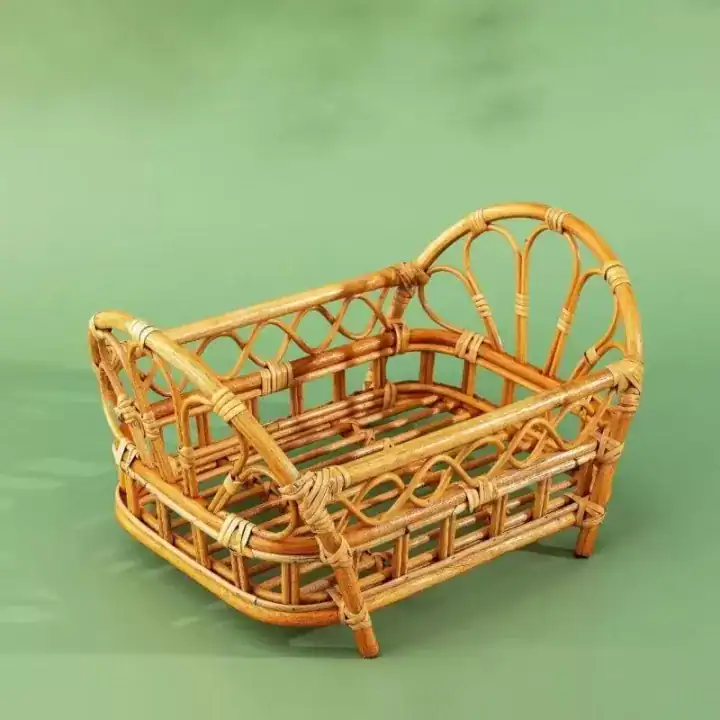 سرير تصوير مواليد مصنوع من الخيزران الراتان الطبيعي تصميم بوهيمي