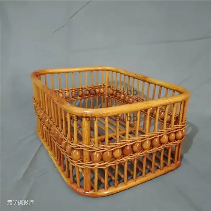 سرير تصوير مواليد خيزران راتان مستطيل مزين بخرز خشبي تصميم بوهيمي