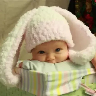 قبعة تصوير مواليد صوف شكل أرنب لون أبيض بأذنين طويلة