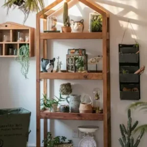 رفوف خشب ديكور صنوبر – تصميم منزل 4 أدوار (200x85 سم)