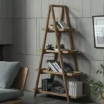 رفوف خشب هرمية صنوبر تصميم سلم 4 طوابق للكتب والنباتات