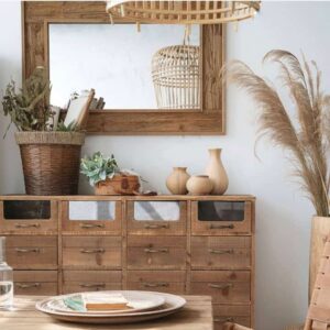 مرايا جدارية خشب صنوبر طبيعي مستطيلة كبيرة للبوفيه