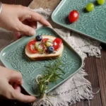 صحن تقديم مربع سيراميك ألوان متعددة للحلويات والموالح