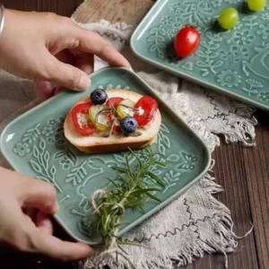 صحن تقديم مربع سيراميك ألوان متعددة للحلويات والموالح