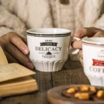 كوب قهوة سيراميك أبيض تصميم فينتج كلاسيكي 275 مل