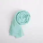 لفة قماش قطن لتصوير المواليد لون تيفاني اخضر نعناعي مزينة بحبات اللؤلؤ