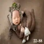 طقم ملابس تصوير مواليد صوف بني موكا مع قبعة بزهور ودبدوب