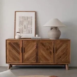 دولاب بوفيه من الخشب الطبيعي باربعة ابواب خشبية