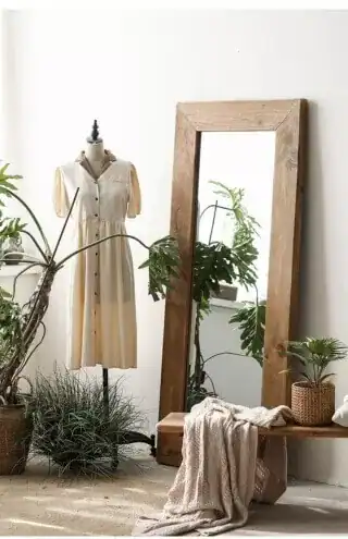 مرايا خشب طويلة صنوبر طبيعي مرنة جدارية وأرضية