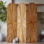 حاجز خشبي صنوبر بني معتق 3 درف قابل للطي