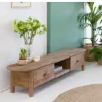 طاولة تلفزيون خشب صنوبر طبيعي تصميم ريفي منخفض درجين