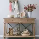 كونسول خشب ريفي صنوبر تصميم شابي شيك دعامات حديد