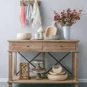 كونسول خشب ريفي صنوبر تصميم شابي شيك دعامات حديد