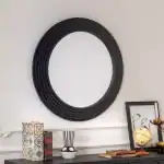 مرايا جدارية سوداء دائرية إطار محفور فخم للمداخل