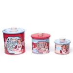 طقم علب معدنية من ثلاثة قطع بتصميم ريترو ملون برسومات كلاسيكية "بيتي داينر" لحفظ الشاي والسكر والحلويات