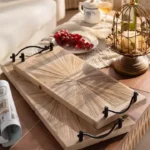 طقم صواني تقديم خشب طبيعي مسكات حديد ريفي مقاس كبير 60 سم