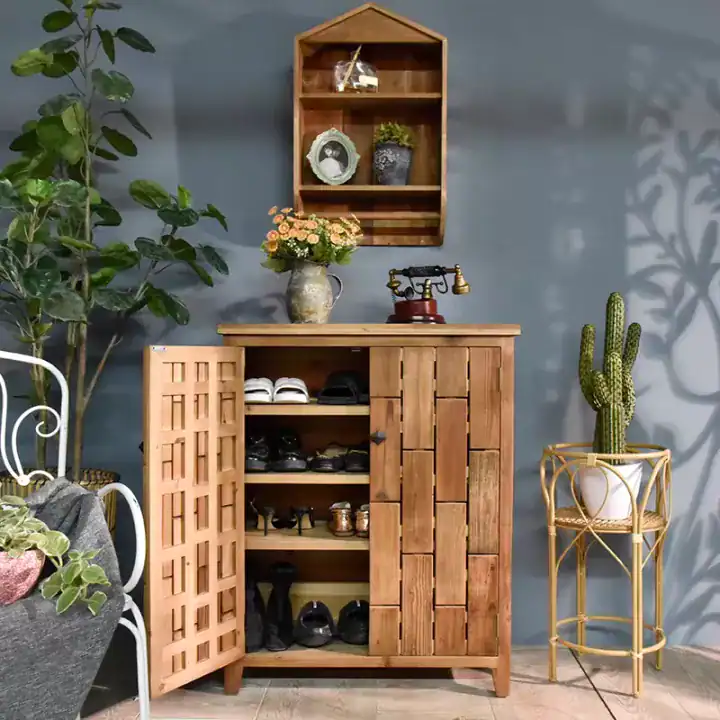 دولاب أحذية خشب صنوبر طبيعي بتهوية للمداخل