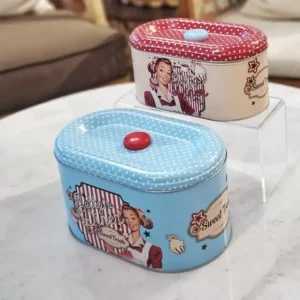 طقم علب الحلوى المعدنية بتصميم فنتج السبعينات وألوان الباستيل لحفظ الكوكيز والحلويات المنزلية