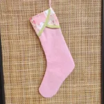 جوارب تعليق قماشي من القطن باللون الوردي مقاس 35 سم مع حواف زهرية لزينة الجدران وتقديم الهدايا