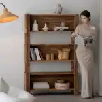 مكتبة ريفية خشب صنوبر 5 أرفف للكتب والديكور