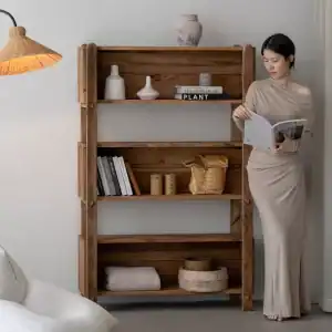 مكتبة ريفية خشب صنوبر 5 أرفف للكتب والديكور