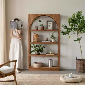 مكتبة كتب خشبية ريفية بني داكن 5 أرفف خشب صنوبر