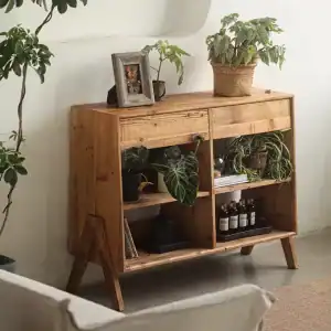 طاولة كونسول مستطيلة خشبية درجين و4 رفوف أرجل مائلة