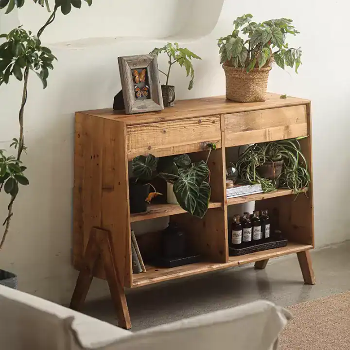 طاولة كونسول مستطيلة خشبية درجين و4 رفوف أرجل مائلة